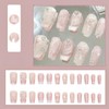 24Pcs Silver Rhinestones Press on Nails Medium White French Tip