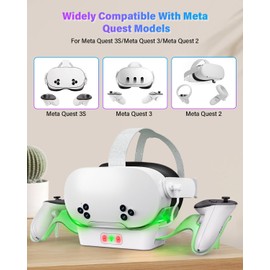 Charging Dock for Meta Quest 3S/3/2, Charging Station for Oculus Quest 3S/Quest 3/Quest 2 VR Headset & Controllers, Meta Quest 3 Accessories Magnetic Charging Stand with 2 Rechargeable Batteries