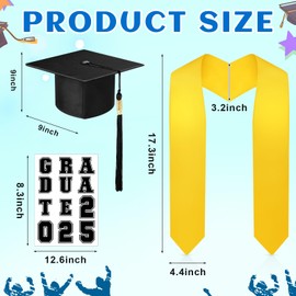 Jetec 6 Pcs Unisex Adult Graduation Stole Cap Set with a to Z Letter 0 to 9 Number Pattern Patches for 2025 Graduation(Black, Gold)