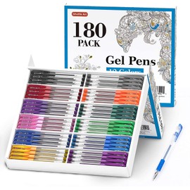 Gel Pens, Shuttle Art 180 Pack Gel Pens Set, 12 Assorted Colors Bulk Classroom Pack for Adults Coloring Books Drawing Doodling Crafts Journaling
