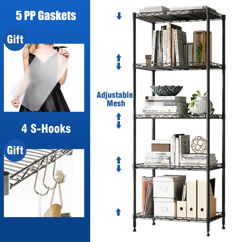 Storage Shelves 5 Shelf Wire Shelving Adjustable Metal Shelving 1250