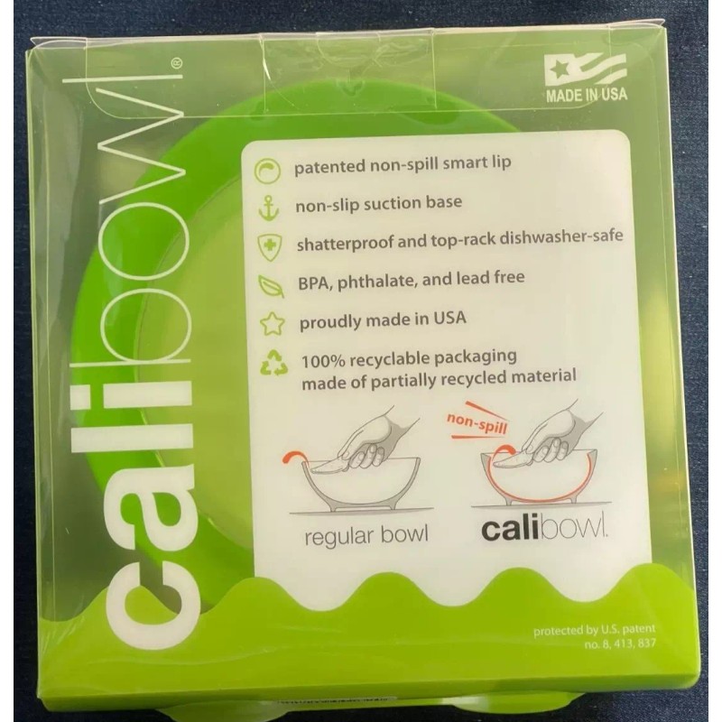 Calibowl Non-Spill Toddler Suction-Base Bowl with Lid, 12-Ounce White/Green