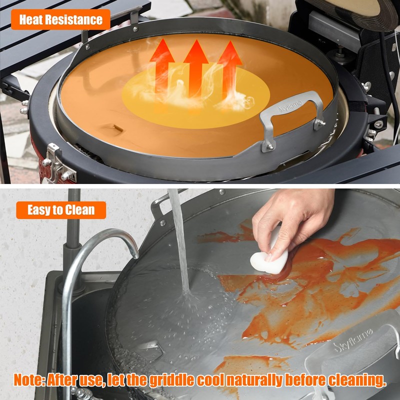 Skyflame Round Griddle with Grease Drain and Handle, 18.5" Flat