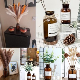 500ML/17oz Empty Amber Glass Vase Bud Apothecary Jars Decorative Floral Bottles Vintage Flower Arrangement Holder Container with Hemp Rope for Home Decor