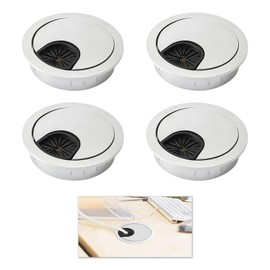 4 Pcs Desk Grommet Kit, Cable Hole Cover, Computer Desktop Grommets, Desk Cable Hole, 60mm Silver ABS Computer Desk Cable Wire Organizers, Round Hole Cover for Office & Home (Silver)