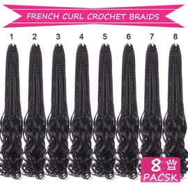 14 Inch French Curl Crochet Braids 8 Packs Bohemian Goddess Box Braids Crochet Hair Pre Looped French Curly Braiding Hair With Curly Wavy Ends Synthetic Hair Extensions for Women (Black)