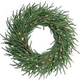 MDSTBN 24 Inch Pine Wreath Christmas Wreaths for Front Door, Real Touch Pine Wreath with White Berries Artificial Green Wreaths for Walls Windows Porches Farmhouse Indoor Outdoor Home Decor
