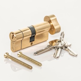 TSS Brass High Security TS007 1* Thumbturn Euro Cylinder, British Standard, Insurance Approved Supplied with 3 Keys Door Locks. Key & Turn Brass (55mm Internal x 45mm External (100mm Total))