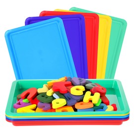 10 Pcs Flat Plastic Trays, 13.4 Inch x 9.8 Inch Kids Activity Plastic Art Tray, Large Storage Tray Serving Tray Stackable Classroom Bins for Office Home Organizer Arts and Crafts Supplies (5 Colors)
