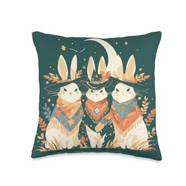 Rabbit Howling at the Moon Retro Cowboy Vintage Cute Funny Throw Pillow