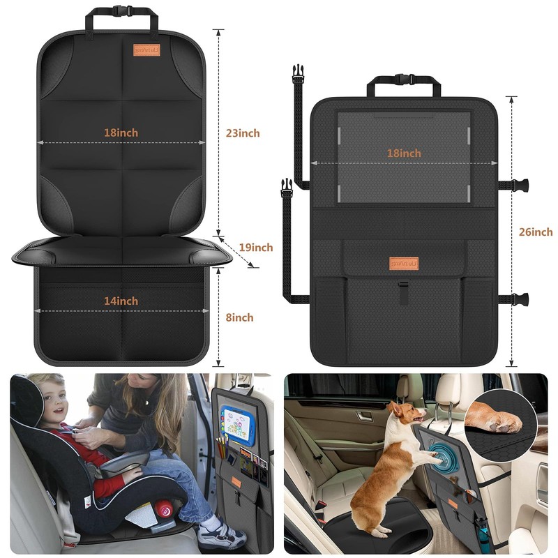 Non-Slip Backing Backseat Car Organizer Kick Mat with Storage Pockets,