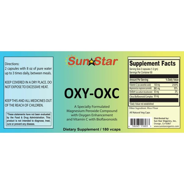 Sun Star Organics Oxy-OxC - Dietary Supplement - Magnesium and Vitamin C with Bioflavonoids - 180 caps 2 Pack