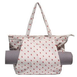 ESVAN Yoga Tote Bag for Women Shoulder Bags Drawstring for Office Workout Travel Carryall Pilates Gym and Beach (Corduroy Strawberry)