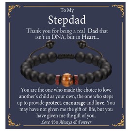 EPVID Step Dad Gifts, Tiger Eye Beaded Bracelet Gift for Stepdad, Ideal Step-dad Presents on Fathers Day Birthday Christmas Thanksgiving