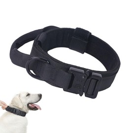 Voarge Adjustable Tactical Dog Collar with Control Handle, Tactical Bungee Dog Leash with Metal Buckle for Medium Dogs Hunting, Black, M (L)