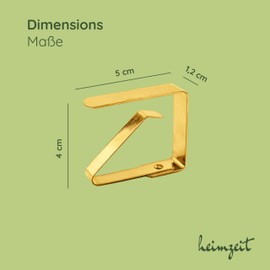 heimzeit Tablecloth Clips Made of High-Quality Stainless Steel [Pack of 10, 4 cm] Colour: Gold, Tablecloth Holder for Outdoor and Indoor Use, Table Cloth Clips for Tables with Max. Plate Thickness of