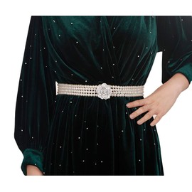 Wiwpar Boho Elastic Pearl Belt Crystal Pearl Flower Waist Chain Sashes Belt Adjustable Waist Belt Wedding Bridal Dress Belt for Women