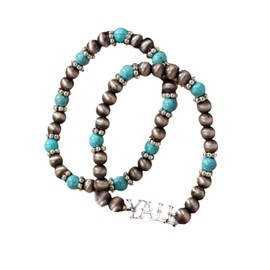 Todu 2 Pcs Western Cowgirl Bracelets Navajo Pearl Bracelets Vintage Boho Letters Cowboy Cowgirl Beaded Charms Bohemian Jewelry for Women