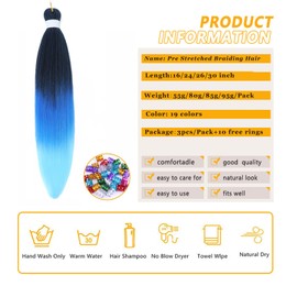 Braiding Hair Pre Stretched for Women Hair Extensions Box Braids Soft Synthetic Knotless Yaki Texture Hot Water Setting Braid Blue Ombre (24inch 3Packs)