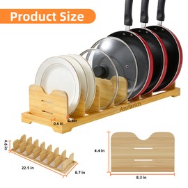 Asufarich Pots and Pans Organizer Under Cabinet, Cutting Board/Baking Sheets Storage Rack, Adjustable Bamboo Pot Lid Holder, Pot Lid Organizer Inside Cabinet, Pot and Pan Organizers(Natural)