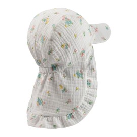 Sterntaler Peaked Cap with Neck Protection Flowers for Girls - Baby Hat Made of Organic Cotton - Sun Cap Baby Lined with Cotton Fabric, ecru
