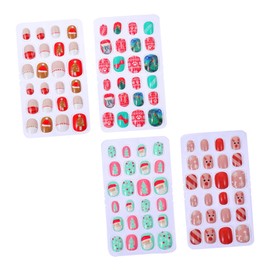 FOMIYES Removable Christmas Fake Nails 4 Boxes / 96pcs Full Cover Nail Art Press Short Perfect for Christmas Decor Style