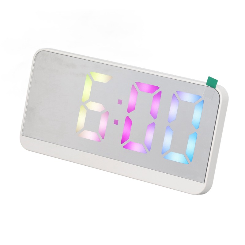 White Digital Alarm Clock with LED Mirror Screen Fashion Electronic
