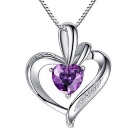 Boowhol Heart-shaped pendant female fashion temperament inlaid purple diamond short clavicle chain jewelry 925 hypoallergenic silver