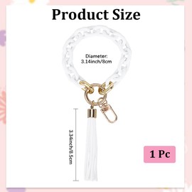 CREATCABIN Chunky Car Key Chain Acrylic Wristlet Keychain White 3.15" Boho Lanyard Bracelet Keyring Charm Bangle Chain Link Keychains Holder with Tassel for Car Keys Purse Phone Decor Women Supplies