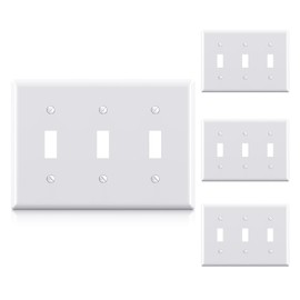 AIDA 3-Gang Toggle Switch Wall Plate, Standard Size 4.53"H x 6.39"L, Unbreakable Thermoplastic, UL Listed (4 Pack, Glossy White) for Toggle & Dimmer Light Switches