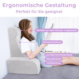 Babenest Lesekissen mit Abnehmbare Armlehnen, Komfortabel und Leicht Rückenkissen für Bett und Sofa, Sitzkissen Rückenlehne mit Waschbarer Samt zum Lesen, Gaming oder Fernsehen (L)