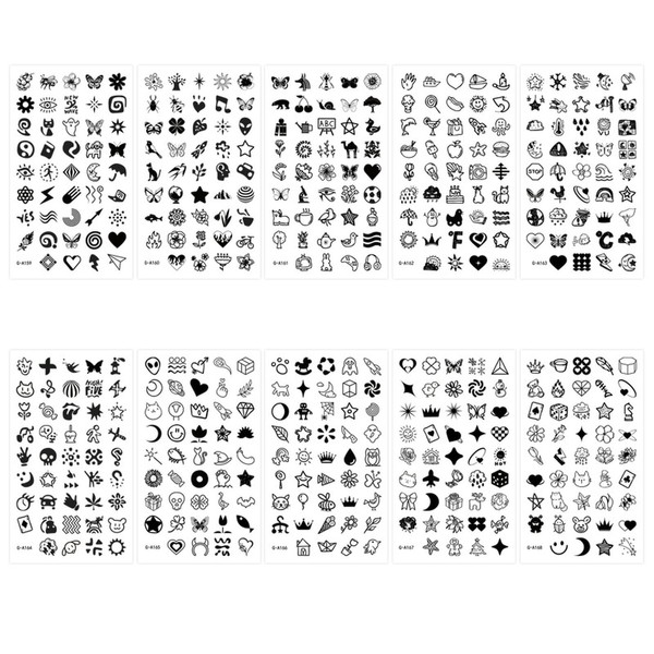 10 Blatt Mini Finger Tattoo Aufkleber Schwarze Serie Kleine Frische