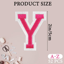 52Pcs Iron on Letters A-Z, Iron on Patches Alphabet Repair Patches for Clothes Jackets Shirts Hats Bags Jeans DIY Projects (Pink)