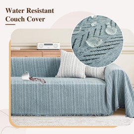 Nobildonna Sofa Cover Washable Soft Thicken Chenille Couch Cover with Tassel,Waterproof Sofa Slipcover for 3-4 Cushion Couch,Sectional Sofa,L-Shaped Furniture Protector Pet-Friendly,Blue 71"x150"