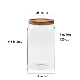 Sweejar Large Glass Candy Jars with Wooden Lids, 1 Gallon Glass Jar with Lid, Sugar/Flour Storage Containers, Big Glass Canisters with Airtight Lid, 1 Pack, Hand Lid