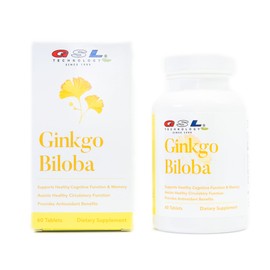 GSL Technology Ginkgo Biloba | 60MG of Ginkgo Biloba 50:1 Extract (Equivalent to 3000MG Per Tablet) | Made in USA (2 Pack of 60 Count, 120 Tablets Total)