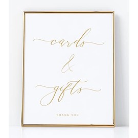 Cards and Gifts Sign for Wedding Ceremony and Reception, White Sign with Gold Lettering Printed on Professional Thick Linen Cardstock White Wedding Decoration, Elegant Minimalist Style