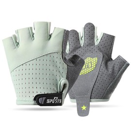 FYting Children's cycling gloves, riding gloves children, fingerless gloves, comfortable, breathable, protective palms for ice skating, scooter, outdoor sports, sports lessons (green, L)