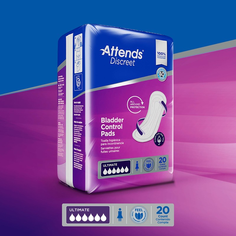 Attends Discreet Bladder Control Pads Ultimate, Heavy Absorbency Liner Pads,