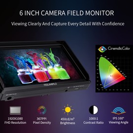 FEELWORLD FW568V3 Video Camera Monitor 6 Inch 4K HDMI Field +F550 Battery 2200mAh+Bag 3D LUT Full HD DSLR Cameras Monitor External Install and Power Kit Type-c Input