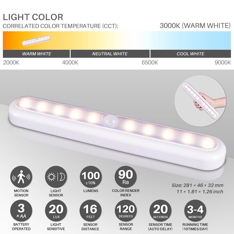STAR-SPANGLED 11” Motion Sensor Lights Indoor AA Battery Operated, Stick