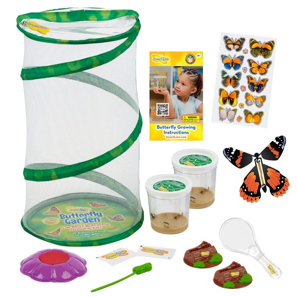 Mini Butterfly Garden Gift Set Two Live Cups of Caterpillars and Dual Lens Magnifier