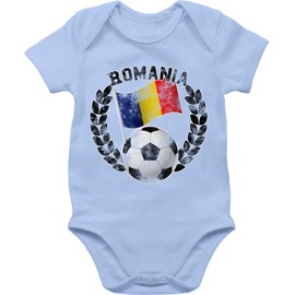 Shirtracer - Baby Bodysuit Boy Girl - Sport Movement - Romania Flag & Football Vintage, 3 baby blue