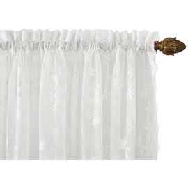 No. 918 Alison Floral Lace Sheer Rod Pocket Curtain Panel, White, 58" x 84"