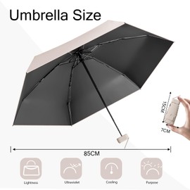 MPXEAVG Compact Umbrella, Mini Umbrella, UV Protection, Women's Small Umbrella, Ultralight, Portable Parasol, Umbrella Box (Beige)