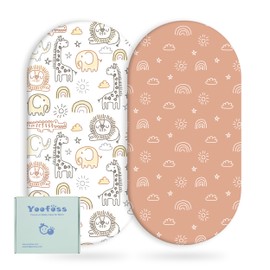 Yoofoss Moses Basket Fitted Sheets 81 x 41 x 8 cm Cozy & Breathable Pram Sheets Fitted for Baby Boy and Girl 2 Pack Easy Care Soft Crib and Bassinet Sheets Brown Giraffes