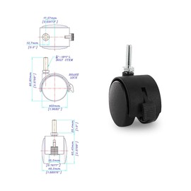 3/4" Square Metal Double Star Caster Inserts | 5/16-18 x 1" Threaded Stem | 2" Swivel Hooded Twin Casters | Made of Durable Nylon | 4 with Brakes by Outwater
