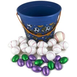 Easter Baseball Sports Basket with Foam Ball, 12 Fillable Baseball Plastic Eggs, Chocolate Crisp Colored Eggs