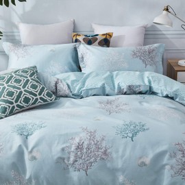 Brandream Coastal Beach Bedding Set 100% Cotton Duvet Cover Set Reversible Zipper Closure 3-Piece King/Cal King( No Comforter Included)