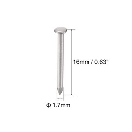 TOP-VIGOR 200Pcs Hardware Nails, 1.7mmx16mm Fiber Concrete Cement Wall Point Tip Nails, Wall Pins Tacks Nails for Woodworking, Panel Pins for Hanging Picture, Frame, Furniture, Construction, Silver